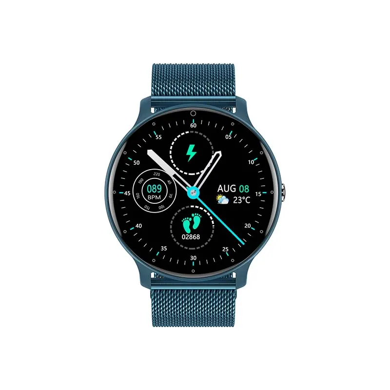 MYRYDER C14Pro smart watch deep blue front view with deep blue Milanese mesh steel strap