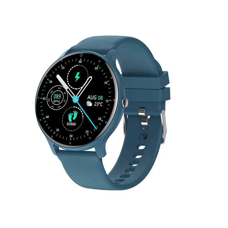 MYRYDER C14Pro smart watch deep blue 45-degree right side view with matching silicone strap