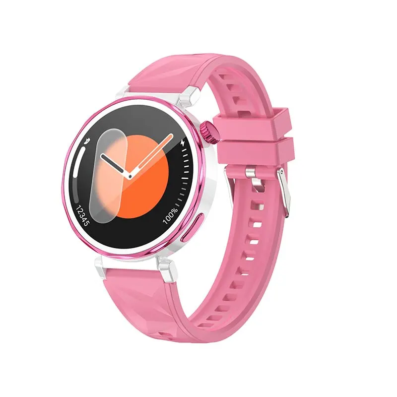 MYRYDER C15Mini smart watch pink 45-degree right side view with pink silicone strap
