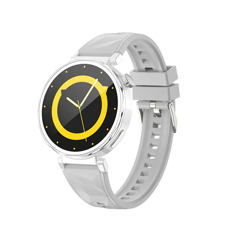 MYRYDER C15Mini smart watch silver 45-degree right side view with light grey silicone strap