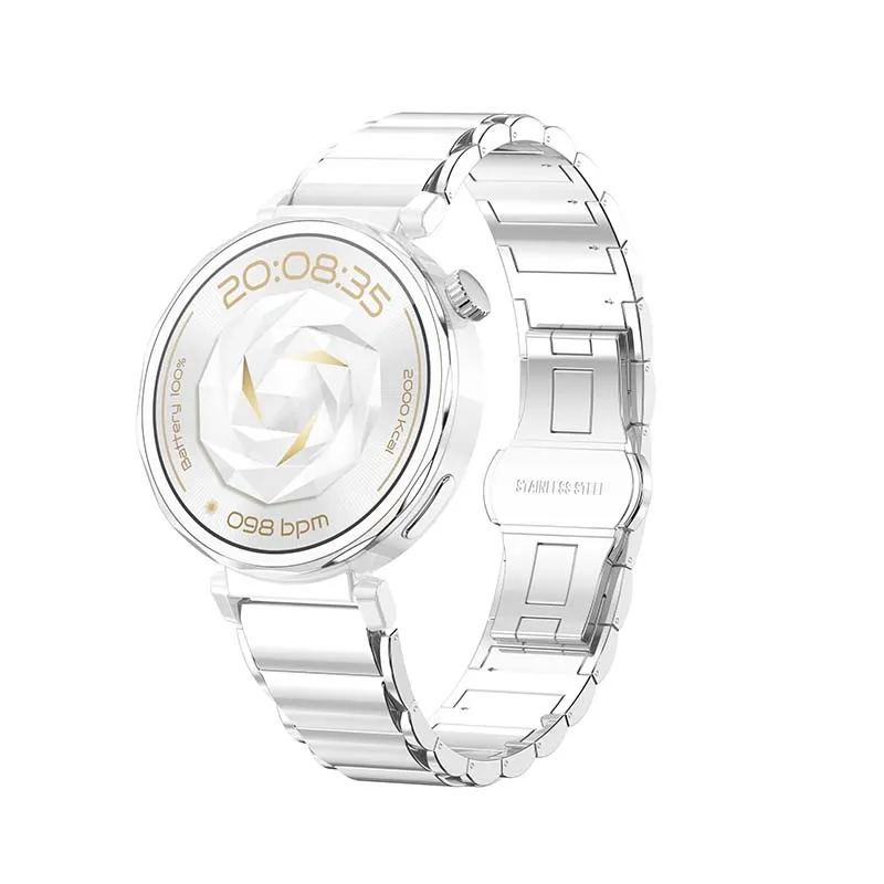 MYRYDER C15Mini smart watch silver with all-silver stainless-steel bracelet, 45-degree view
