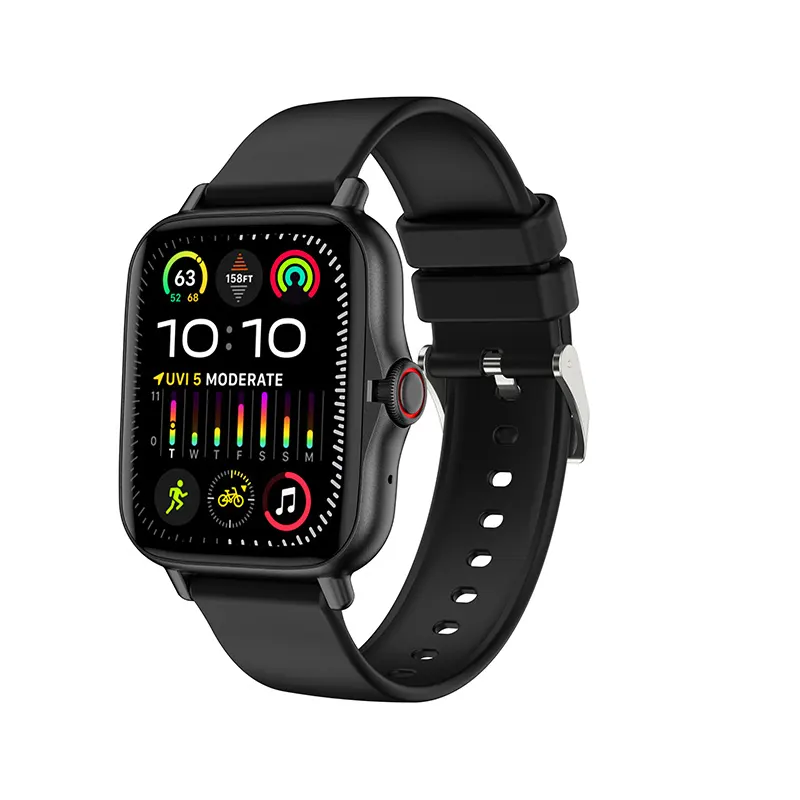 MYRYDER C26 smart watch, black alloy case with silicone strap — three-quarter hero view with the compass watch face