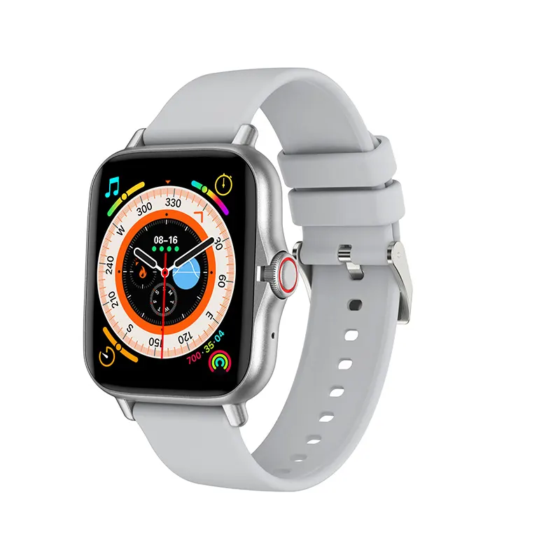 MYRYDER C26 smart watch, silver alloy case with silicone strap — three-quarter hero view with the compass watch face and gray strap