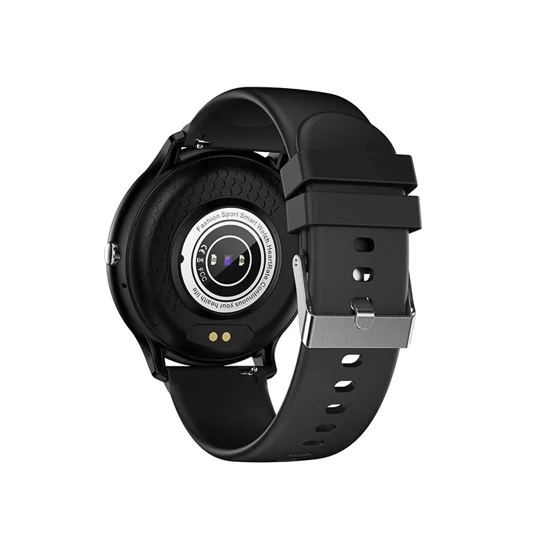 MYRYDER C14Pro smart watch black back view, rear optical heart-rate sensor and magnetic charging contacts