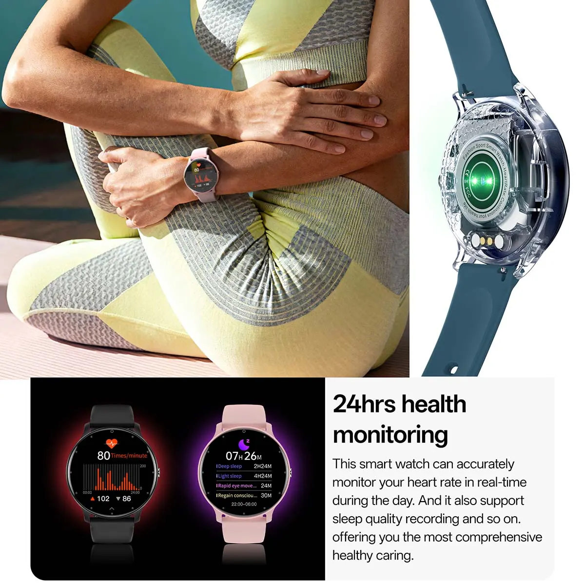 MYRYDER C14Pro infographic for 24hrs health monitoring: continuous heart-rate tracking and sleep quality recording