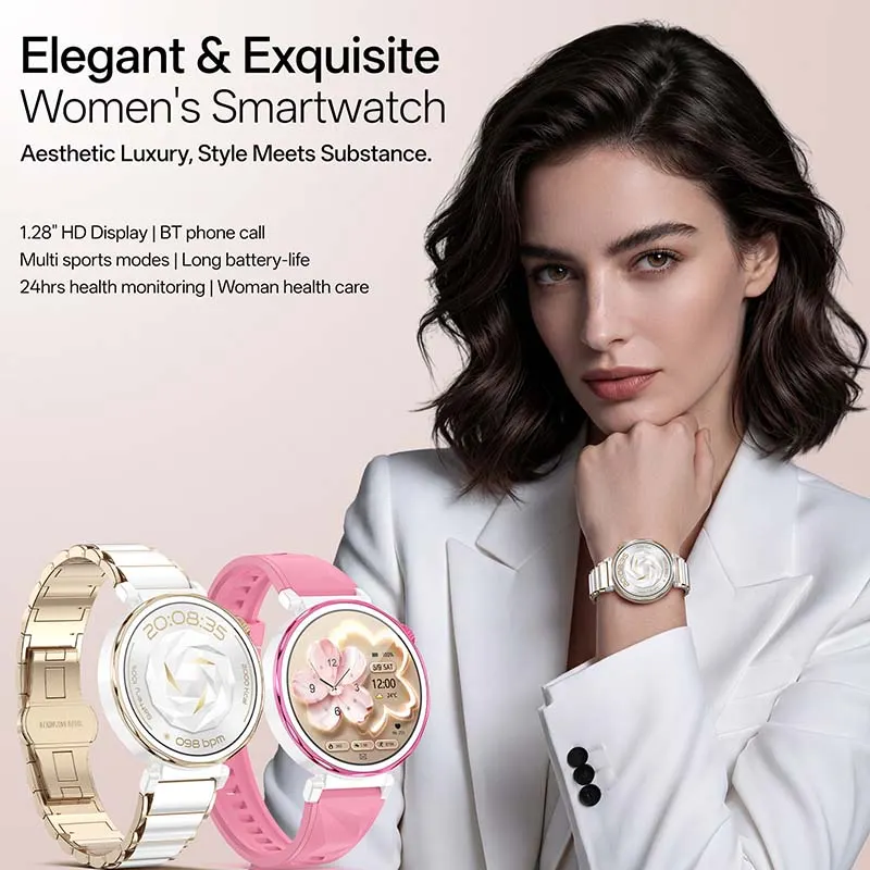 MYRYDER C15Mini women's smartwatch overview: elegant and exquisite, 1.28-inch HD display, BT phone call, multi sports modes, long battery life, 24hrs health monitoring and woman health care