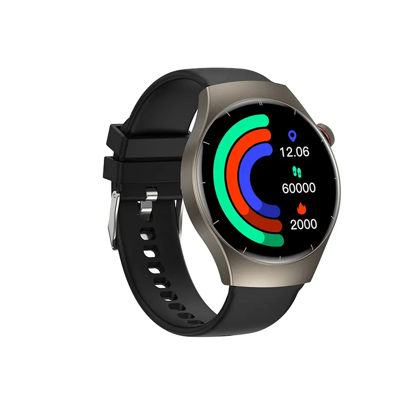 MYRYDER C17Pro smart watch left side view with activity-ring dial showing 12.06 km, 60000 steps and 2000 kcal