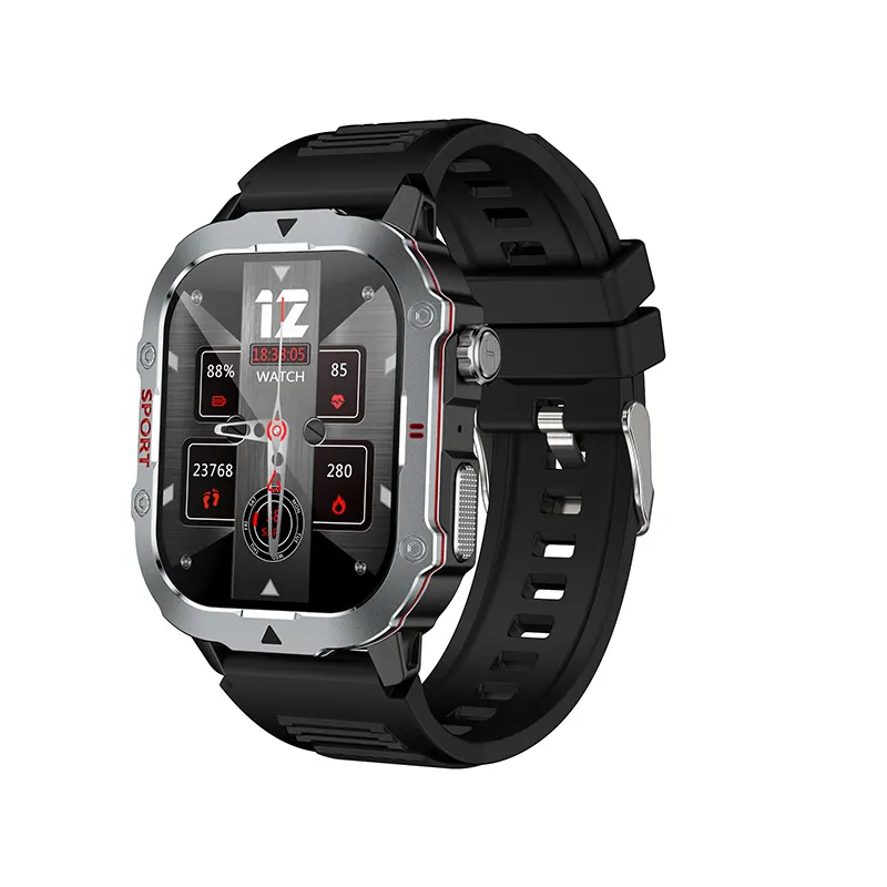 MYRYDER C30Pro smart watch, black case with black silicone strap — three-quarter view with the 12:35 dashboard watch face
