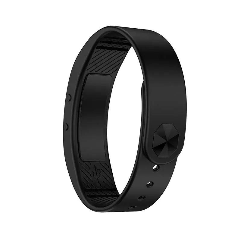 MYRYDER C3Plus black fitness band back view showing the detachable main unit with direct USB-A charging contacts and textured strap
