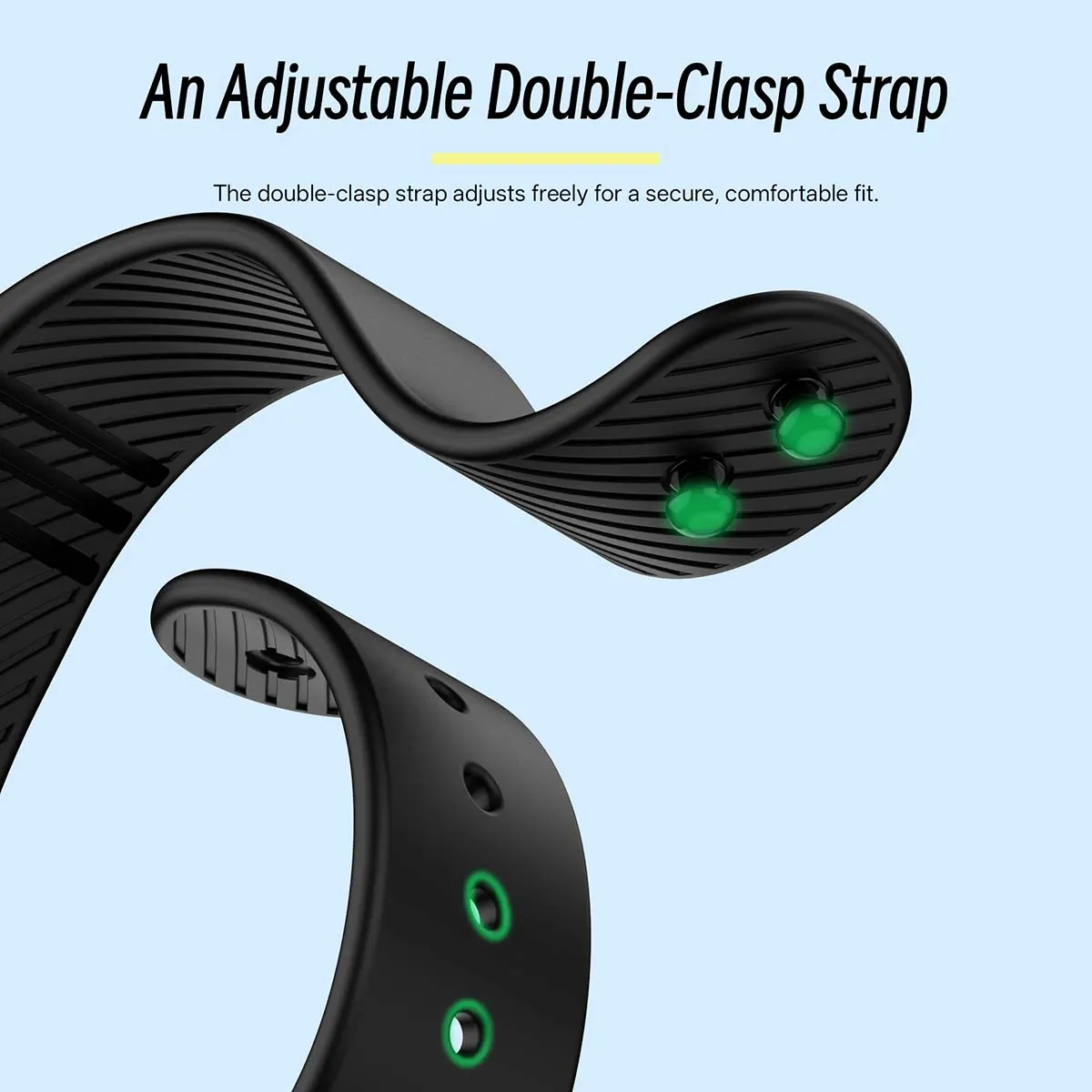 MYRYDER C3Plus adjustable double-clasp strap, black silicone band with two clasps for a secure comfortable fit