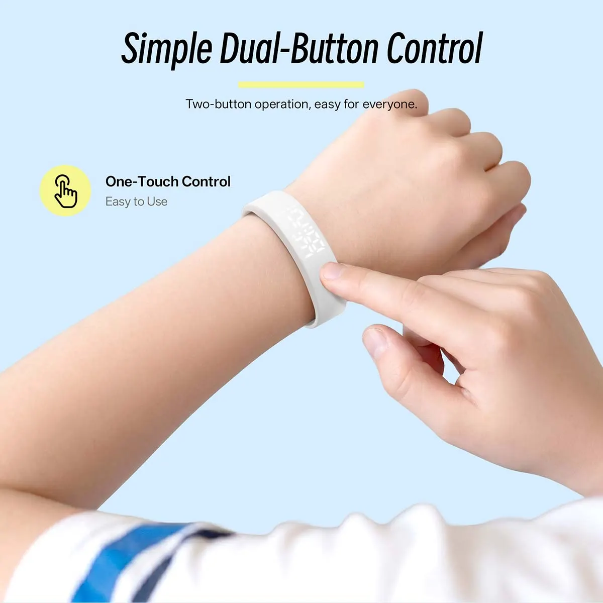 MYRYDER C3Plus simple dual-button control, one-touch operation on the white fitness band for easy use