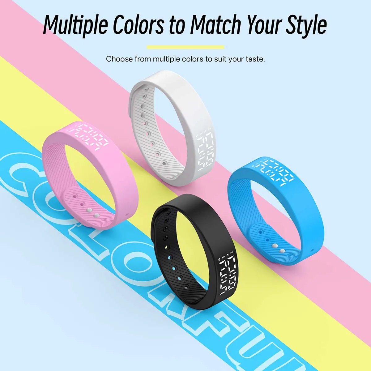 MYRYDER C3Plus multiple colour options, black white pink and sky blue fitness bands to match different styles