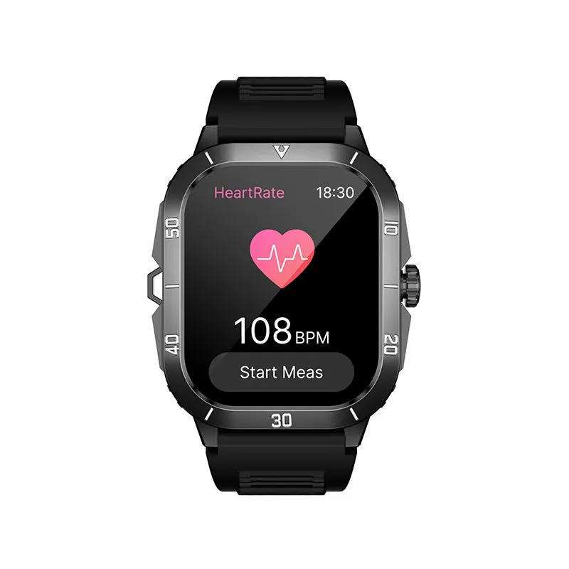 MYRYDER C50Pro smart watch, black case with black silicone strap — front view showing a heart-rate reading of 108 bpm