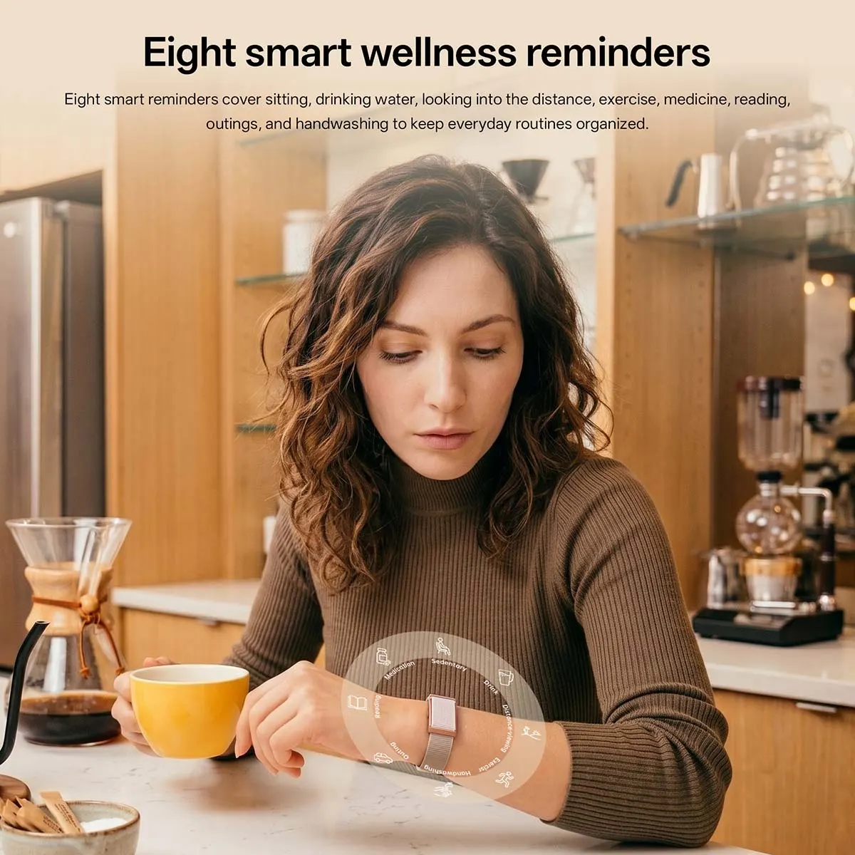 MYRYDER M11 and M12 eight smart wellness reminders: sedentary, drink water, distance, exercise, medicine, reading, outings and hand-washing reminders around the band