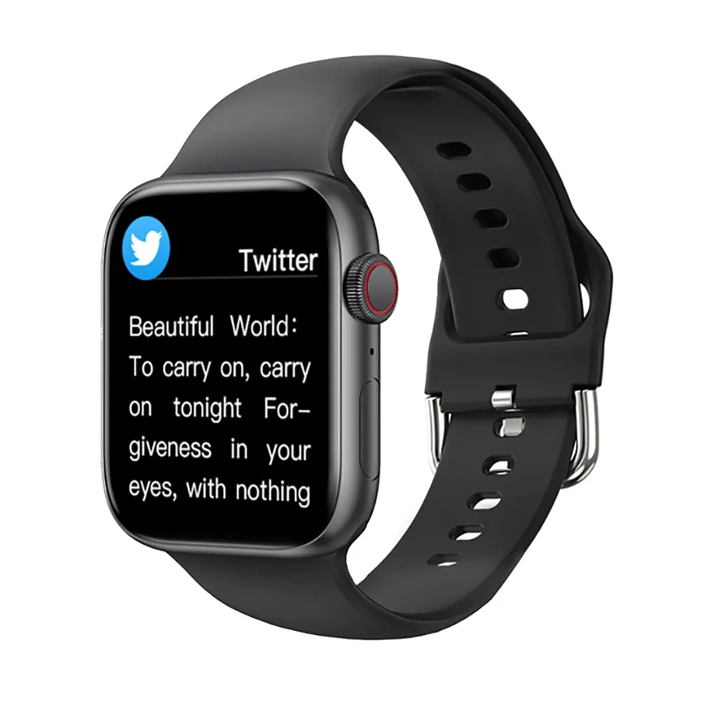 MYRYDER T500 smart watch infographic showing a Twitter message notification pushed to the watch face