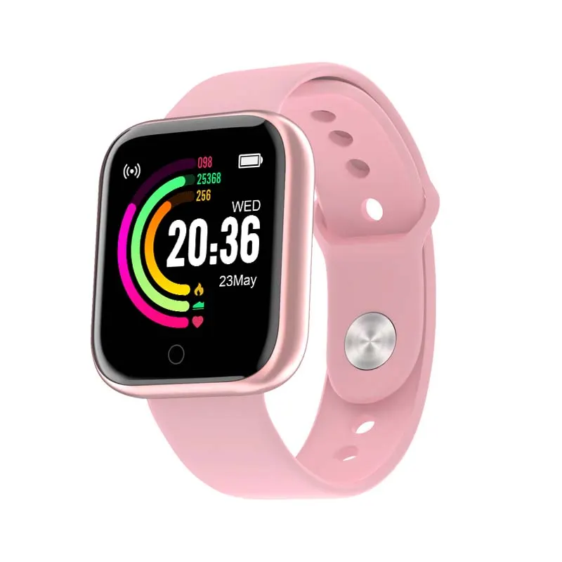 MYRYDER Y68 pink smart watch 45-degree right side view, fashion sports wearable device