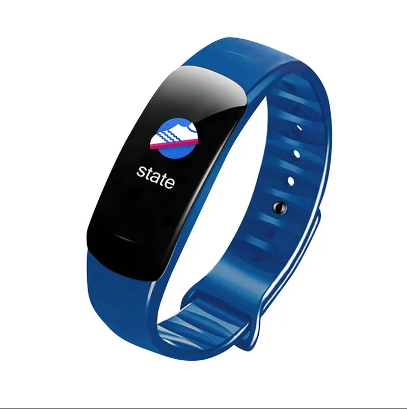 MYRYDER C1Plus smart bracelet blue colour option, blue TPU fitness band with colour screen showing the sport state display