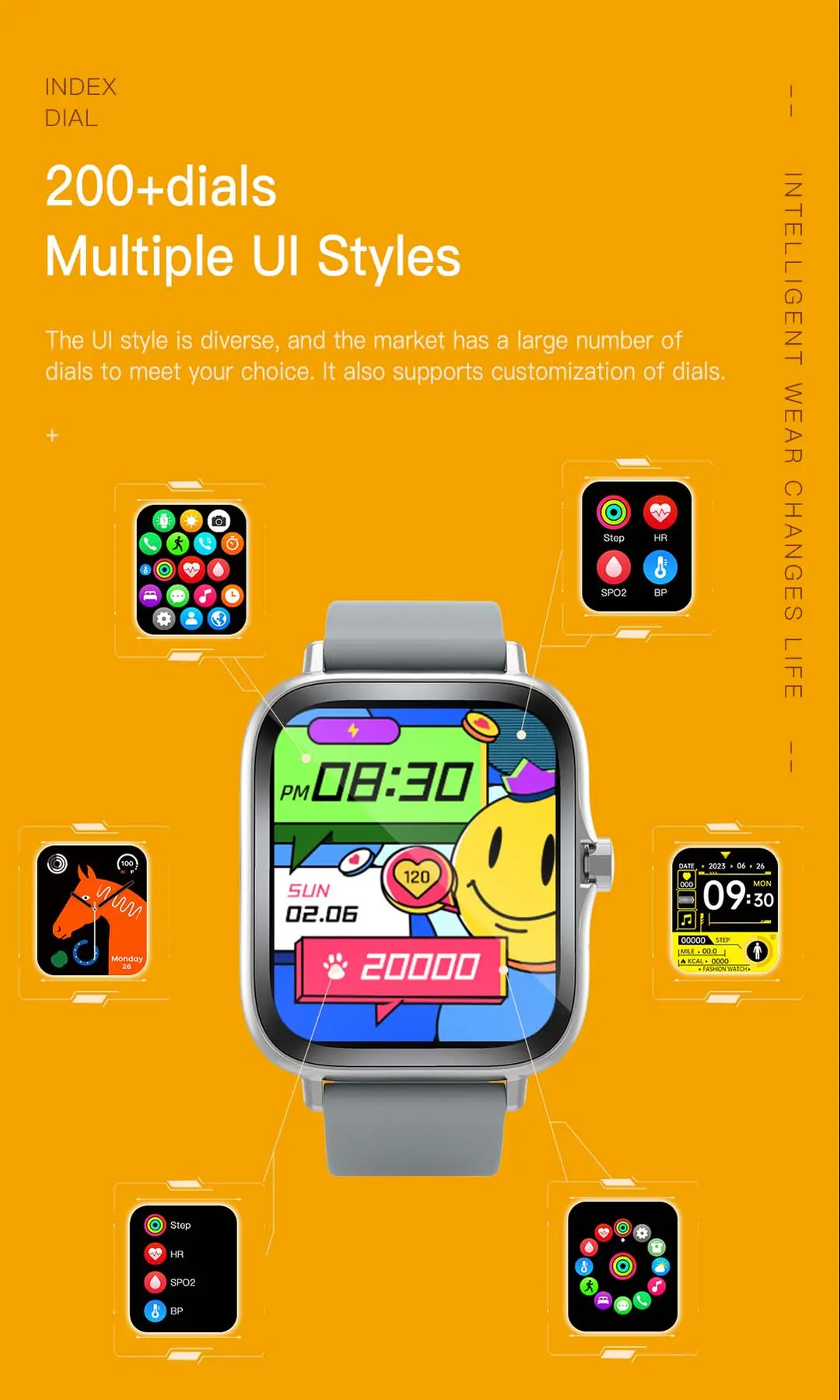 MYRYDER H13 infographic showing 200+ dials and multiple UI styles with custom dial support