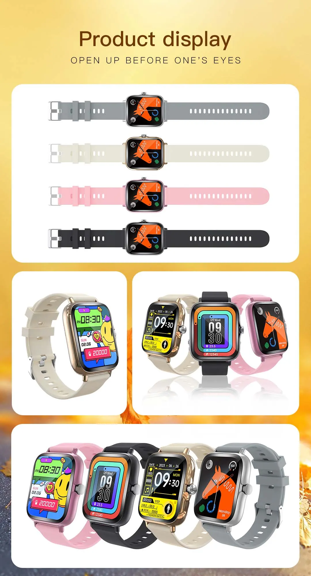 MYRYDER H13 product display infographic with the four colourways and their silicone straps laid out in a row