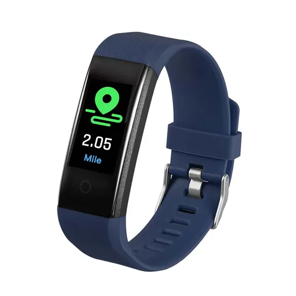 MYRYDER 115P dark blue smart bracelet 45-degree right side view, dark blue band colour option fitness tracker