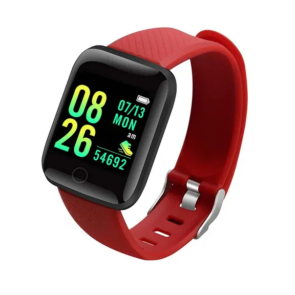 MYRYDER 116Plus red smart bracelet, red strap fitness tracker for sports, heart rate and blood pressure health monitoring