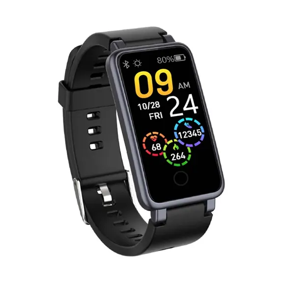 MYRYDER C2Plus black smart bracelet left side view, black color fitness band