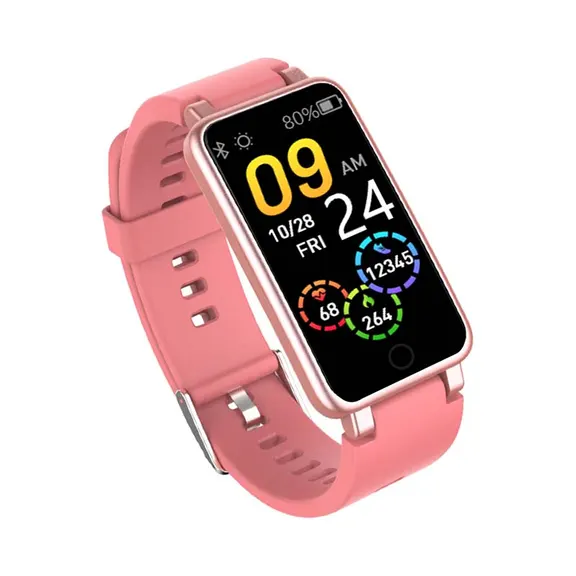 MYRYDER C2Plus pink smart bracelet left side view, pink color fitness band