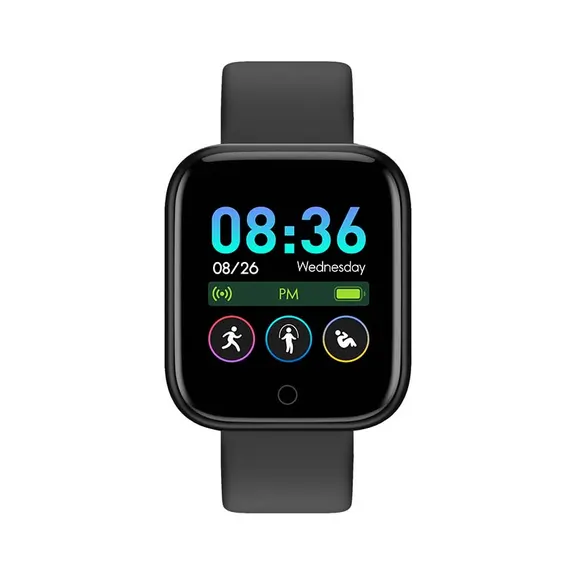 MYRYDER Y68 black smart watch front view, black colour option product display with heart-rate and sleep tracking
