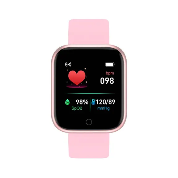 MYRYDER Y68 pink smart watch front view, pink colour option product display with colour display and watch faces