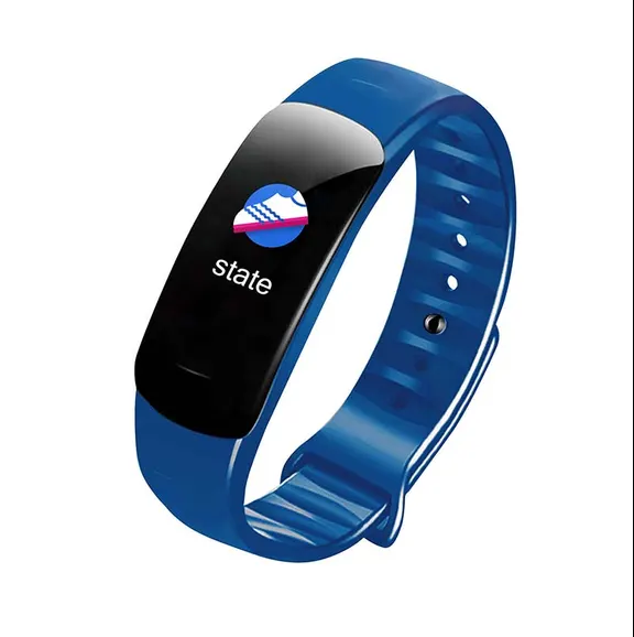 MYRYDER C1Plus smart bracelet blue colour option, blue TPU fitness band with colour screen showing the sport state display