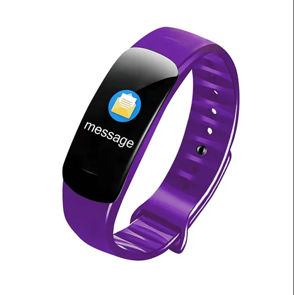 MYRYDER C1Plus smart bracelet purple colour option, purple TPU fitness band with colour screen showing a message notification