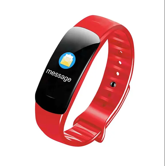 MYRYDER C1Plus smart bracelet red colour option, red TPU fitness band with colour screen showing a message notification