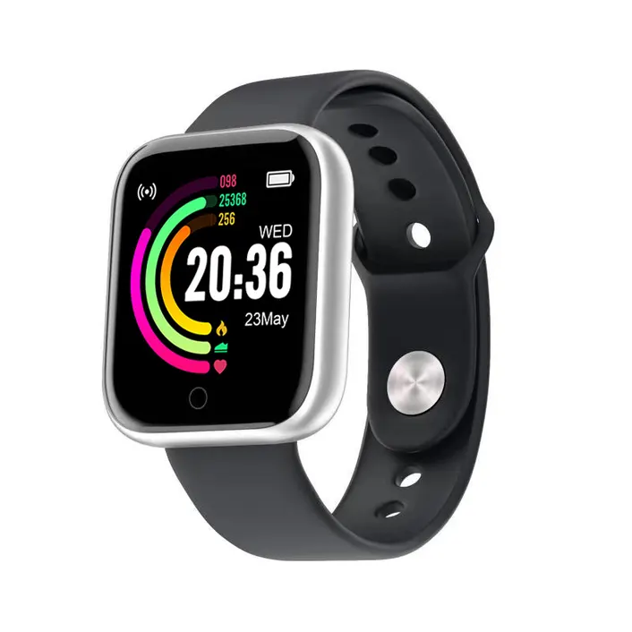 MYRYDER Y68 silver smart watch 45-degree right side view, fashion sports wearable by Shenzhen MYRYDER Technology Co., Ltd.