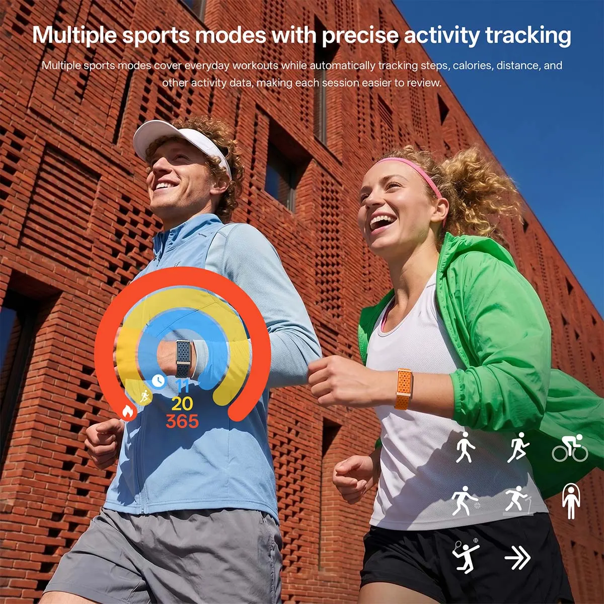 MYRYDER M12 smart bracelet for man and woman running outdoors, screen displays heart rate, body temperature, time and cadence data, fitness wearable by MYRYDER Technology Co., Ltd.