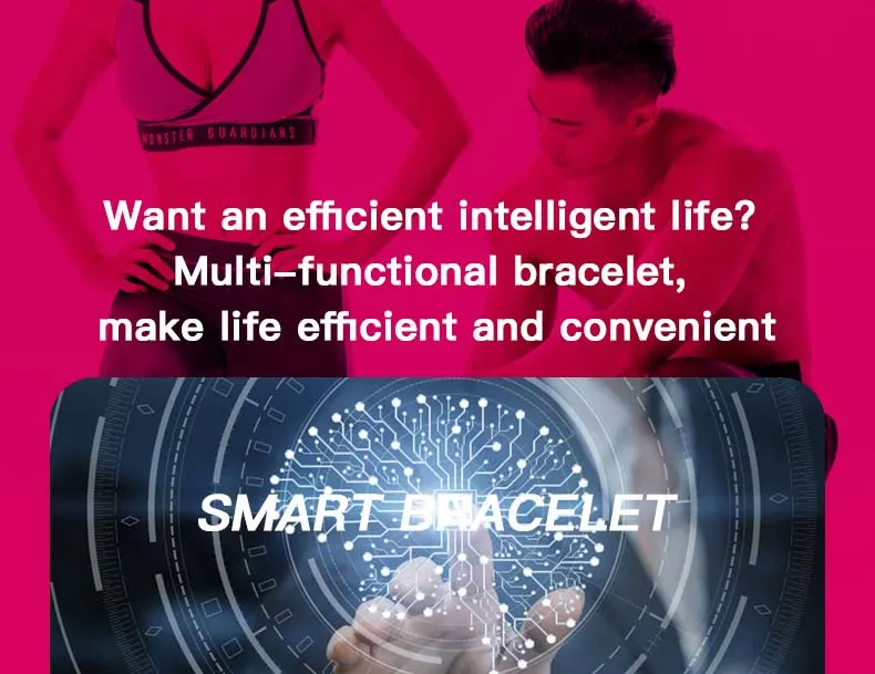 MYRYDER 116Plus smart-bracelet promotional graphic showing multi-functions for more efficient and convenient daily life