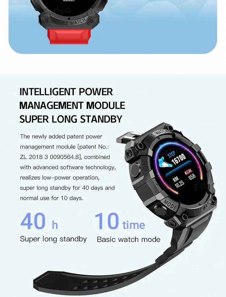 MYRYDER FD68S infographic for smart power management with ultra-long 40-days standby time