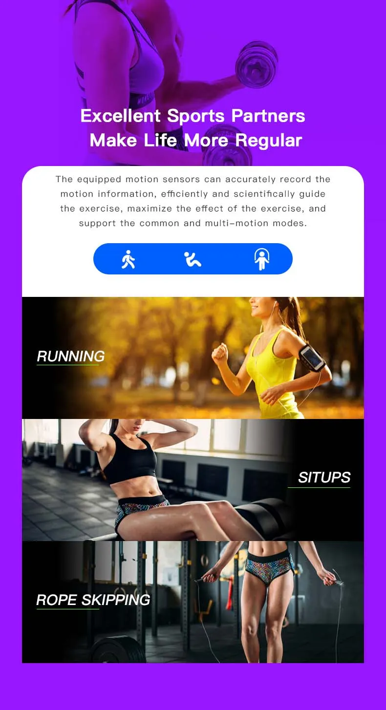 MYRYDER 116Plus smart-bracelet graphic banner with slogan Excellent Sports Partners Make Life more regular