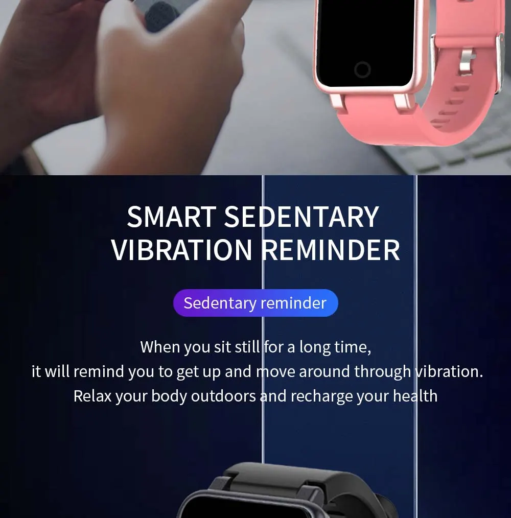 MYRYDER C2Plus smart-bracelet infographic for sedentary vibration reminder to remind user to move