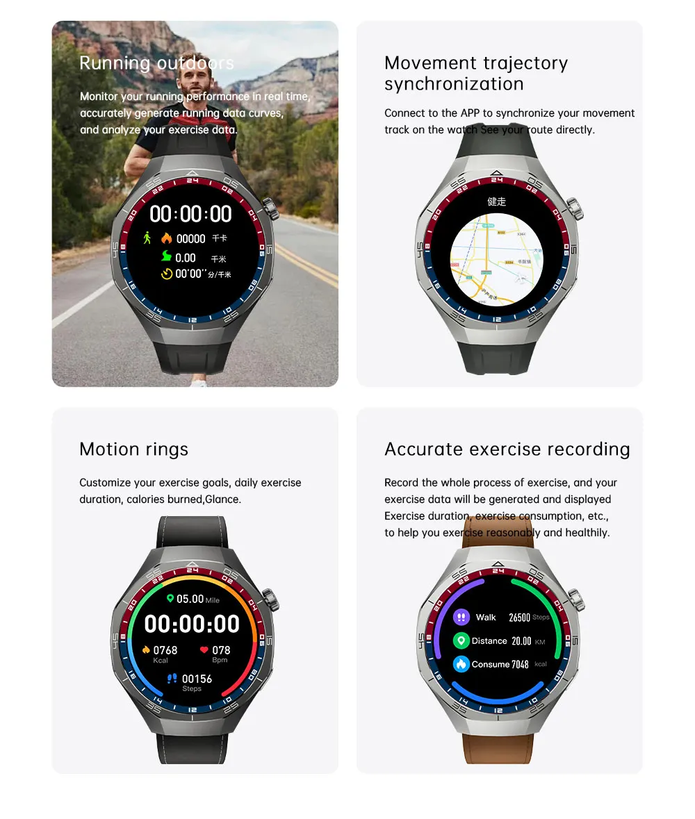 MYRYDER C15Pro sports tracking: running data curves, movement trajectory sync via app, motion rings and accurate exercise recording