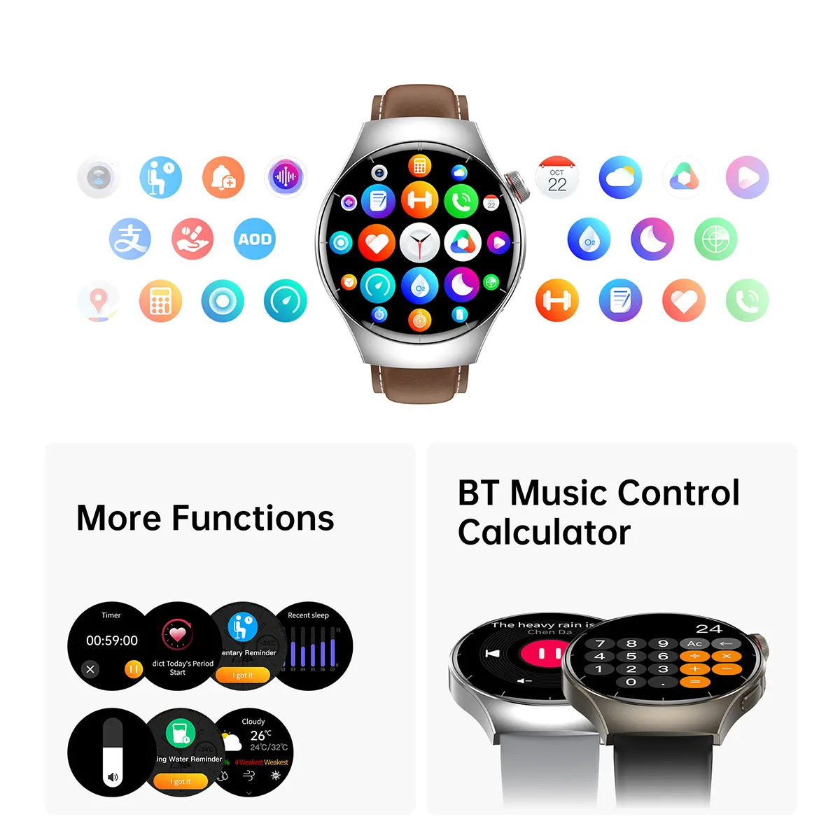 MYRYDER C17Pro smart watch more functions: timer, cycle reminder, drinking reminder, weather, always-on display, Bluetooth music control and calculator